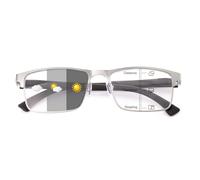 OKH Photochromic Multifocus Reading Glasses Men No Line Progressive Multifocal Reading Glasses Blue Light Blocking Metal UV Protection (Silver 3.5)
