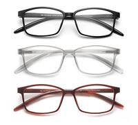 OKH Reading Glasses 3-Pack TR90 Ultra Light Strong Square Frame Readers Blue Light Blocking Clear Lens Spring Hinges Pattern Design for Men And Women(Black+Gray+Tea +2.5)