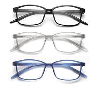 OKH Reading Glasses 3-Pack TR90 Ultra Light Strong Square Frame Readers Blue Light Blocking Clear Lens Spring Hinges Pattern Design for Men And Women(Black+Gray+Blue +2.5)