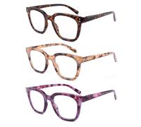 OKH Women Reading Glasses 3 Pack Blue Light Blocking Computer Anti Glare Spring Hinge Rectangle Readers (3pcs Different Tortoise 1.0+)