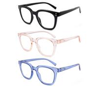 OKH Women Reading Glasses 3 Pack Blue Light Blocking Computer Anti Glare Spring Hinge Rectangle Readers (Black+Pink+Blue 1.0+)