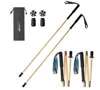 OKHEALING Ultralight Trekking Poles, 5-section Foldable, Set of 2, Carbon Fibre and Natural Bamboo Leather Shaft, Mountaineering Equipment with Moisture-Wicking Grip, Storage Bag Included (130cm)