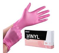 OKIAAS Pink Gloves L|Latex-Free Vinyl Gloves for Household, Food Handling, Lab Work and More|Large,50 Counts/Box
