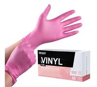 OKIAAS Pink Gloves M|Latex-Free Vinyl Gloves for Household, Food Handling, Lab Work and More|Medium,100 Counts/Box
