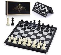 OkidSTEM Magnetic Travel Chess Set Age 3+ with Folding Games Board and 2 Extra Queens & Storage Bag for Kids and Adults (Black & White)