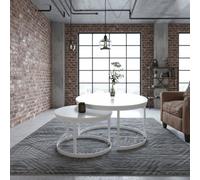 Okin 2 Piece Coffee Table Set Modern Metal Base With Durable Laminated Pvc Tops Large Small Duo Legs White Tabletop Matt White