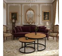 Okin 2 Piece Coffee Table Set Modern Metal Base With Durable Laminated Pvc Tops Large Small Duo Legs Black Tabletop Artisan Oak