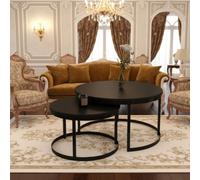 Okin 2 Piece Coffee Table Set Modern Metal Base With Durable Laminated Pvc Tops Large Small Duo Legs Black Tabletop Black