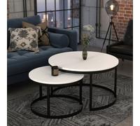 Okin 2 Piece Coffee Table Set Modern Metal Base With Durable Laminated Pvc Tops Large Small Duo Legs Black Tabletop Matt White
