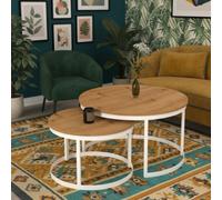 Okin 2 Piece Coffee Table Set Modern Metal Base With Durable Laminated Pvc Tops Large Small Duo Legs White Tabletop Artisan Oak