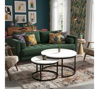 Okin Set Of 2 Coffee Tables Modern Laminated Pvc Tabletops On Metal Base Large Small Duo Legs Black Tabletop Matt White