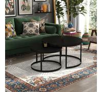 Okin Set Of 2 Coffee Tables Modern Laminated Pvc Tabletops On Metal Base Large Small Duo Legs Black Tabletop Black
