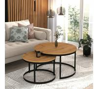 Okin Set Of 2 Coffee Tables Modern Laminated Pvc Tabletops On Metal Base Large Small Duo Legs Black Tabletop Artisan Oak