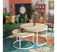 Okin Set Of 2 Coffee Tables Modern Laminated Pvc Tabletops On Metal Base Large Small Duo Legs White Tabletop Sonoma Oak