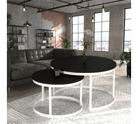 Okin Set Of 2 Coffee Tables Modern Laminated Pvc Tabletops On Metal Base Large Small Duo Legs White Tabletop Black
