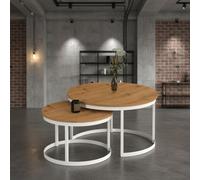 Okin Set Of 2 Coffee Tables Modern Laminated Pvc Tabletops On Metal Base Large Small Duo Legs White Tabletop Artisan Oak