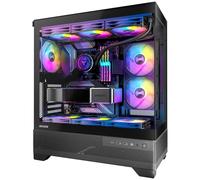 Okinos Aqua7, PC Case, Computer Case with 6 × 120mm ARGB Fan Pre-Installed, Panoramic View Tempered Glass Front & Side Panel, with Type C Port, Black