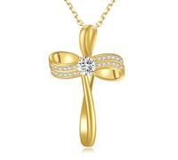 OKISIL 18K Gold Plated Cross Necklace for Women, S925 Sterling Silver Necklace for Women, Infinity Loop Pendant, Jewelry with 5A Cubic Zirconia, Anniversary, Birthday, Christian, 0.79"(L) * 1.26"(W