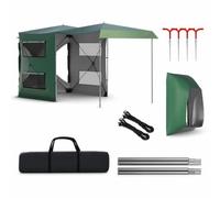 Okiyakusama Car Rear Tent for SUV Camping, Waterproof Double Layer Tailgate Tent for Outdoor Adventures, Tent + Backpack + Rear Skirt, Double Door Thickened Military Green (600D Silver Coated)