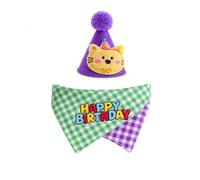 Okiyakusama Pet Birthday Bandana and Hat Set for Cat Birthday Parties, Pet Accessory Set with '' Design, Green Birthday Bandana Set, Green Happy Birthday Bandana and Hat Set, Green