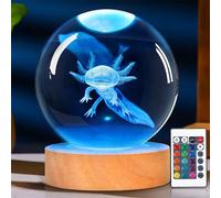 OkiyiD 3D Axolotl Crystal Ball Night Light With Remote, Glass Ball Lamp for Boyfriend Birthday Holiday Xmas, Cool Toy Decor Gifts for Boys Girls Kids
