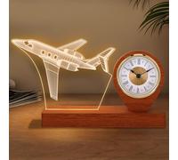 OkiyiD Airplane Model Quartz Clock for Boys Men Pilot Gifts, Airplane Night Light with Desk Table Clock for Aviation Lovers Room Decor,Aircraft Lamp for Kids Birthday Xmas Gifts