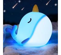 OkiyiD Blue Narwhal Lamp, Cute Silicone Night Light, Dimmable Animal Nursery Night Lights Bedside Touch Lamp, Whale Gifts for Bedroom Whale Decor