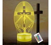 OkiyiD Cross 3D Illusion Lamp, Christian Gifts for Religious Women, Jesus Cross Night Light for Easter Holiday Blessed Gifts Bedroom Decoration