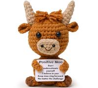 OkiyiD Handmade Highland Cow Plush, Crochet Emotional Support Toy | Scottish Highlander Cow Gift for Women, with Positivity Card, Hand Knitted Soft Doll for Birthday, Christmas, Friends