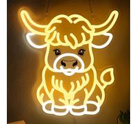 OkiyiD Highland Cow Neon Sign, Cow Decor Wall Art Gifts for Kids, Animal Themed Wall Decor for Bedroom, Living Room, Rustic Farmhouse, USB-Powered Energy-Saving Light with Hanging Kit