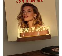 OkiyiD Now Playing Vinyl Record Stand, Light Up Record Holder Stand Display Decor, LED Wooden Base with Soft Warm White Lights,Vinyl Album Storage Gifts for Music Lovers Room Decor