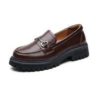 OKJ Black Loafers for Women Chunky Women's Loafers & Slip-ons Penny Comfort Shoes Metal Chain Dressy Office Work Slip on Platform Loafers for Womens Ladies Shoes, Brown, 6 UK