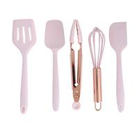 OKJHFD 5pcs Rose Gold and Grey Mini Kitchen Utensil Small Tiny Silicone Kids Kitchen Tools Whisk Spatula Tongs Spoon and Slotted Spatula for Children's Baking Cooking