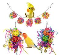 OKJHFD Bird Shredding Toy,Parrots Chewing Hanging Foraging Toys,Colorful Boredom Relief Rattan Balls Chewing Toys Birds Cage Accessories for Small Parrots Parakeets Conures Love Birds