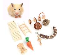OKJHFD Hamster Activity Chew Toys Set,Small Animal Biting Playing Teeth Care Toys,Apple Wood Ladder Bell Roller Accessories for Dwarf Hamsters Rat Chinchillas Gerbils Bunnies