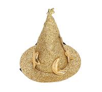 OKJHFD Hamster Hat,Small Pet Halloween Costume Wizard Hat,Moon Star Pattern Pet Top Hats with Adjustable Chin Strap Pet Photo Prop for Turtles Guinea Pig Lizard (Gold)