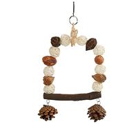 OKJHFD Pet Bird Swing,Parrot Wooden Swing Standing Perch,Logs Nuts Rattan Balls Pine Cones Swing Toys for Small and Medium Parrot Parakeets Conures Cockatiels Love Birds (S)