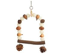 OKJHFD Pet Bird Swing,Parrot Wooden Swing Standing Perch,Logs Nuts Rattan Balls Pine Cones Swing Toys for Small and Medium Parrot Parakeets Conures Cockatiels Love Birds (L)