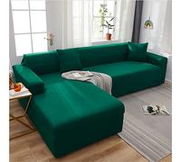 OKJK 1/2pcs Sofa slipcovers corner sofa for Living Room stretch dog sofa covers for leather sofa protector,couch covers l shape, Four seasons universal (Dark green,2 seater + 3 seater)