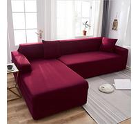 OKJK 1/2pcs Sofa slipcovers corner sofa for Living Room stretch dog sofa covers for leather sofa protector,couch covers l shape, Four seasons universal (Wine red,3 seater + 4 seater)
