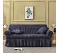 OKJK Bubble check skirt swing sofa cover, Chaise longue sofa slipcovers, Stretch universal magic couch covers, Living room sofa protector Easy to care (Dark gray,3 seater 175-230cm)