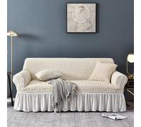 OKJK Bubble check skirt swing sofa cover, Chaise longue sofa slipcovers, Stretch universal magic couch covers, Living room sofa protector Easy to care (Beige,3 seater 175-230cm)
