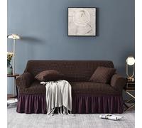 OKJK Bubble check skirt swing sofa cover, Chaise longue sofa slipcovers, Stretch universal magic couch covers, Living room sofa protector Easy to care (Deep coffee,3 seater 175-230cm)