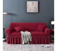 OKJK Bubble check skirt swing sofa cover, Chaise longue sofa slipcovers, Stretch universal magic couch covers, Living room sofa protector Easy to care (Wine red,Chaiselongue Left 150-190cm)