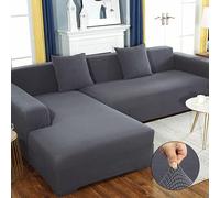 OKJK Corner sofa cover thick solid color Jacquard living room l shape sofa slipcovers, Stretch All-inclusive Furniture Sofa Protector, Suitable for four seasons (deep grey,B-B 5-seater(310-360cm))