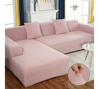 OKJK Corner sofa cover thick solid color Jacquard living room l shape sofa slipcovers, Stretch All-inclusive Furniture Sofa Protector, Suitable for four seasons (light pink,B-B 2-seater(145-180cm))