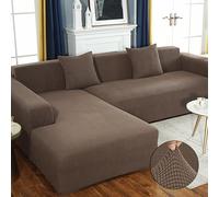 OKJK Corner sofa cover thick solid color Jacquard living room l shape sofa slipcovers, Stretch All-inclusive Furniture Sofa Protector, Suitable for four seasons (grey coffee,B-B 5-seater(310-360cm))