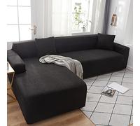 OKJK Corner sofa waterproof cover elastic soft comfortable fabrics sofa cover l shape, All-inclusive wear-resistant, Four seasons universal for living room sofa,Black,2-seat 145-185cm