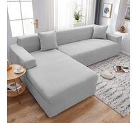 OKJK Jacquard sofa cover corner shape all-inclusive elastic solid color thickening modern simple Chaise longue cover, Living room combination sofa protector (Beige gray,2 seater and 2 seater)