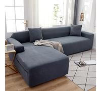 OKJK Sofa cover stretch l shape waterproof elastic corn fleece soft comfortable fabrics couch cover, Modern universal for living room sofa slipcover, Easy to care,Dark gray,3-seat 190-230cm